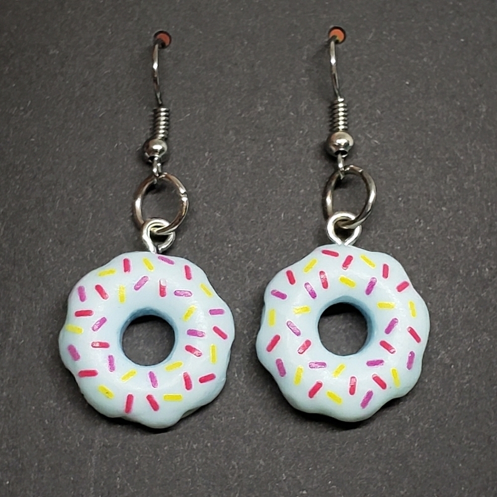 Handmade Lightweight Blue Sprinkle Donut Earrings